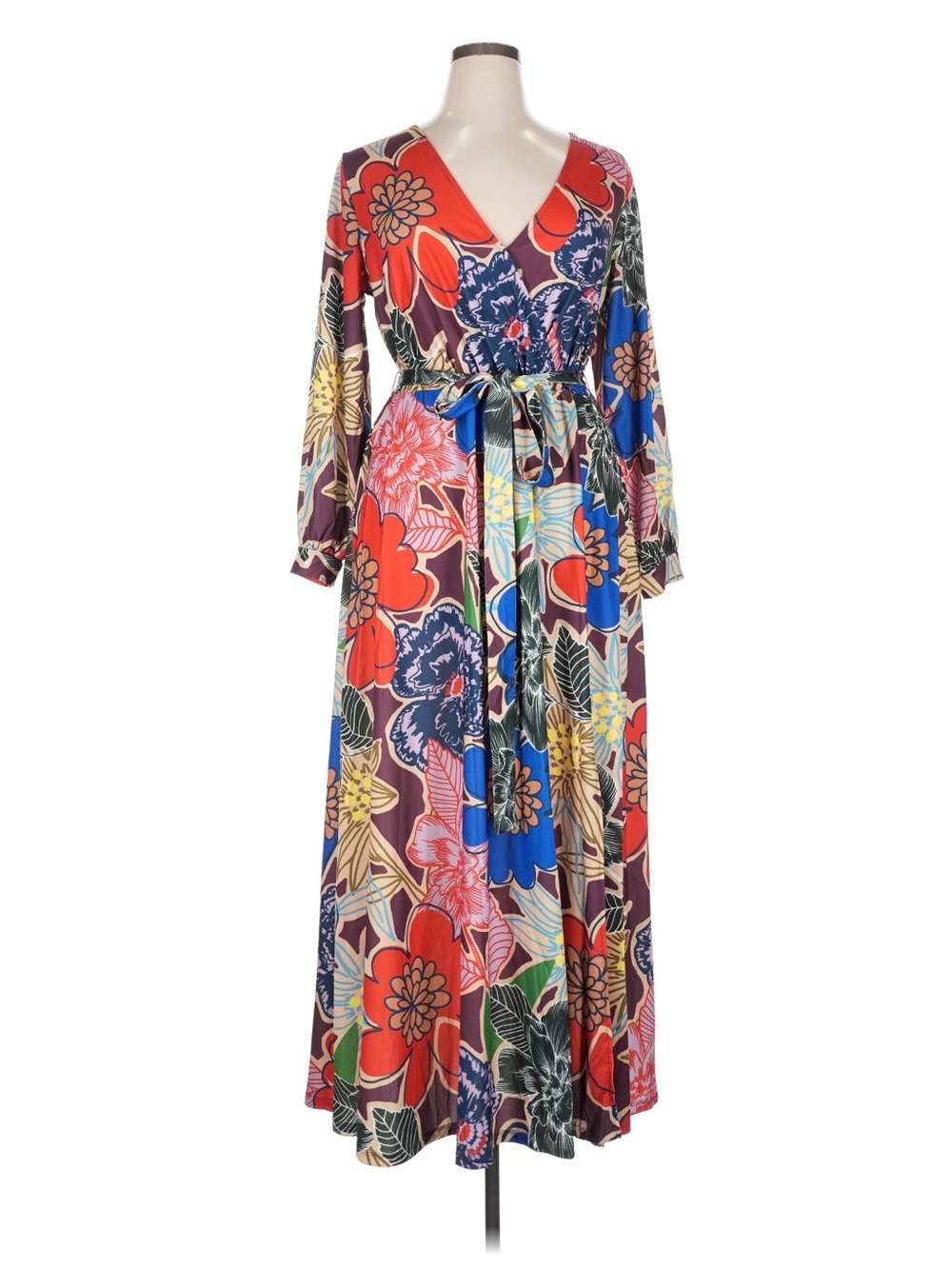 Eloquii Multicolor Floral V-Neck Long Sleeve Maxi Dress - Picture 1 of 5